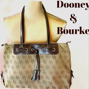Dooney & Bourke Signature Satchel Leather Zip Closure Tassel Bag EUC